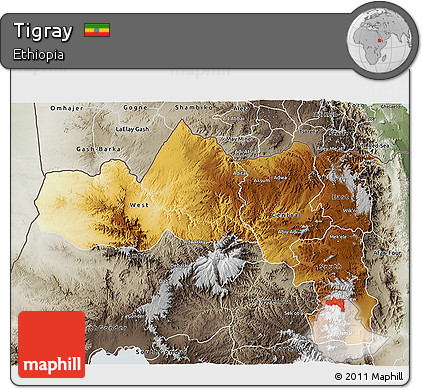 Physical 3D Map of Tigray, semi-desaturated