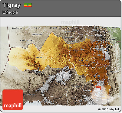 Physical 3D Map of Tigray, semi-desaturated