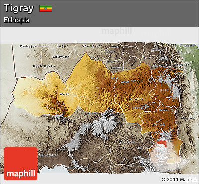 Physical 3D Map of Tigray, semi-desaturated