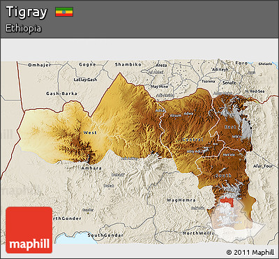 Physical 3D Map of Tigray, shaded relief outside