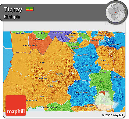 Political 3D Map of Tigray