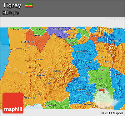Political 3D Map of Tigray