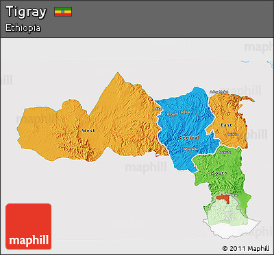 Political 3D Map of Tigray, single color outside