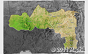 Satellite 3D Map of Tigray, darken, desaturated