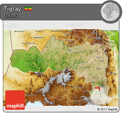 Satellite 3D Map of Tigray, physical outside