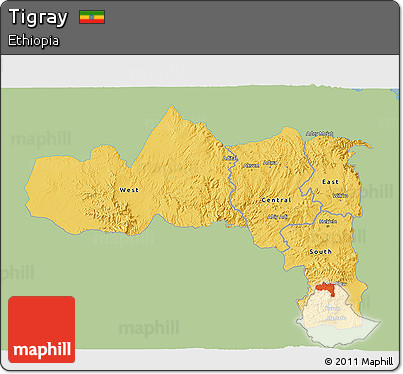 Savanna Style 3D Map of Tigray, single color outside