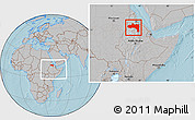 Gray Location Map of Tigray, within the entire country, hill shading