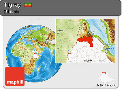 Physical Location Map of Tigray, highlighted country