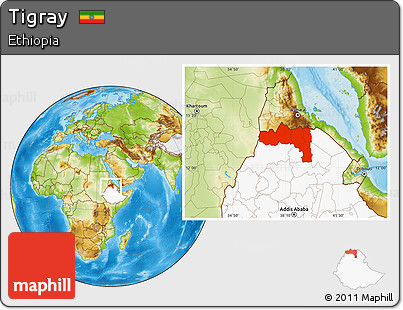 Physical Location Map of Tigray, highlighted country