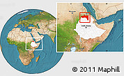 Satellite Location Map of Tigray, highlighted country, within the entire country