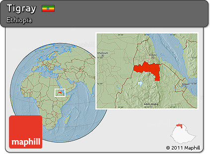 Savanna Style Location Map of Tigray, hill shading