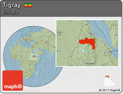 Savanna Style Location Map of Tigray, hill shading