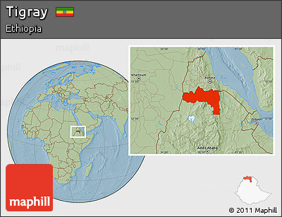 Savanna Style Location Map of Tigray, hill shading