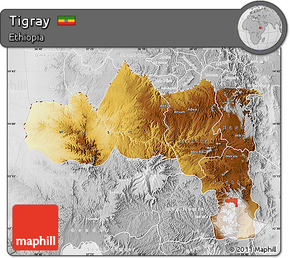 Physical Map of Tigray, lighten, desaturated