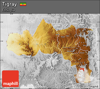 Physical Map of Tigray, lighten, desaturated