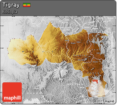 Physical Map of Tigray, lighten, desaturated