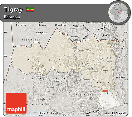 Shaded Relief Map of Tigray, semi-desaturated