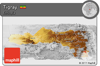 Physical Panoramic Map of Tigray, lighten, desaturated