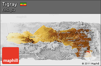 Physical Panoramic Map of Tigray, lighten, desaturated