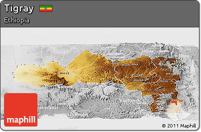 Physical Panoramic Map of Tigray, lighten, desaturated
