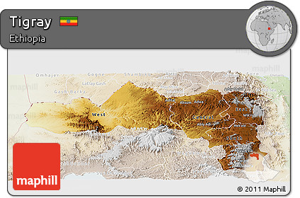 Physical Panoramic Map of Tigray, lighten