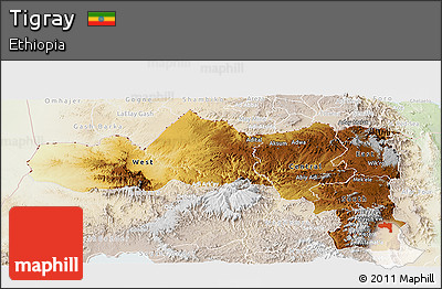 Physical Panoramic Map of Tigray, lighten