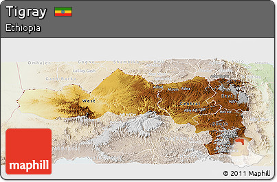 Physical Panoramic Map of Tigray, lighten
