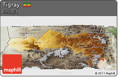 Physical Panoramic Map of Tigray, semi-desaturated