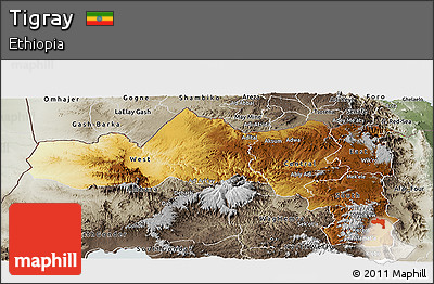 Physical Panoramic Map of Tigray, semi-desaturated