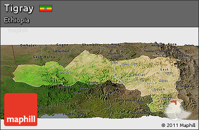 Satellite Panoramic Map of Tigray, darken