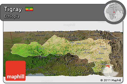 Satellite Panoramic Map of Tigray, darken