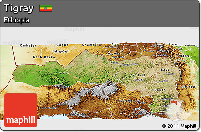 Satellite Panoramic Map of Tigray, physical outside
