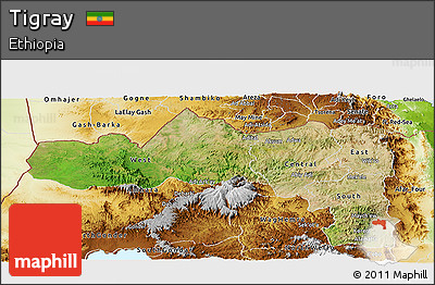 Satellite Panoramic Map of Tigray, physical outside