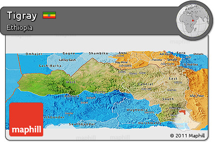 Satellite Panoramic Map of Tigray, political shades outside
