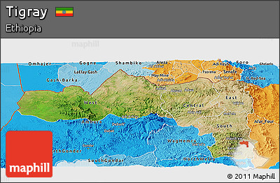 Satellite Panoramic Map of Tigray, political shades outside