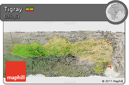 Satellite Panoramic Map of Tigray, semi-desaturated
