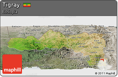 Satellite Panoramic Map of Tigray, semi-desaturated