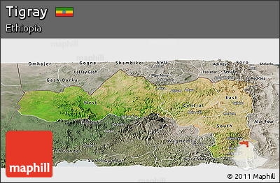 Satellite Panoramic Map of Tigray, semi-desaturated