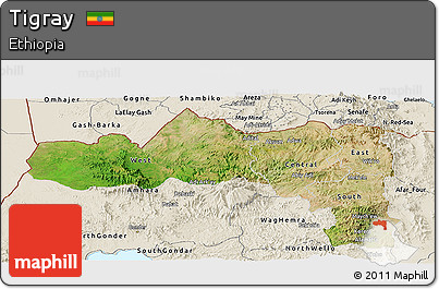 Satellite Panoramic Map of Tigray, shaded relief outside