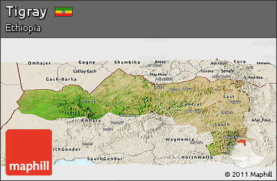 Satellite Panoramic Map of Tigray, shaded relief outside