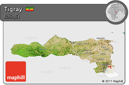 Satellite Panoramic Map of Tigray, single color outside