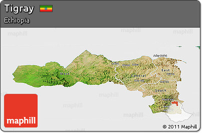 Satellite Panoramic Map of Tigray, single color outside