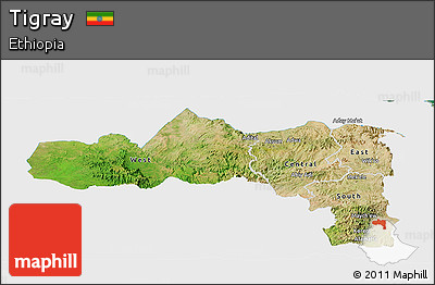Satellite Panoramic Map of Tigray, single color outside