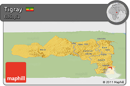 Savanna Style Panoramic Map of Tigray, single color outside