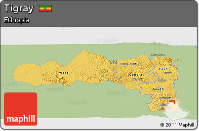 Savanna Style Panoramic Map of Tigray, single color outside