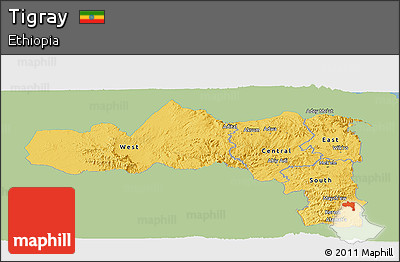 Savanna Style Panoramic Map of Tigray, single color outside