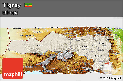 Shaded Relief Panoramic Map of Tigray, physical outside