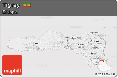 Silver Style Panoramic Map of Tigray, single color outside