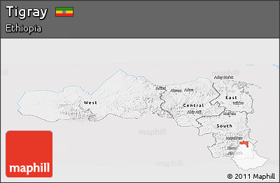 Silver Style Panoramic Map of Tigray, single color outside