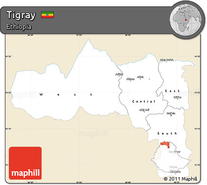 Classic Style Simple Map of Tigray, single color outside